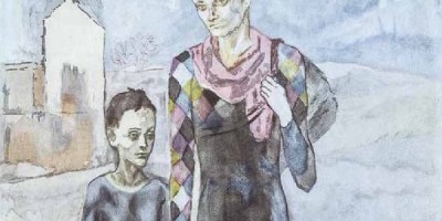 Reproduction after "Saltimbanques au chien 1905" by Pablo Picasso, part. © Succession Picasso by SIAE 2025 | Reproduction after "Saltimbanques au chien 1905" by Pablo Picasso, part.